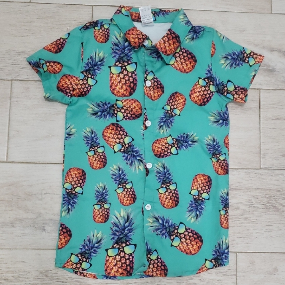 Tropical Pineapple Print Kids Button Down Shirt
